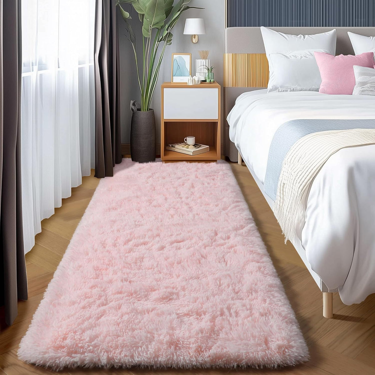Pink Runner Rugs for Girls Bedroom Living Room, 2x6 Fluffy Bedside Area Rug