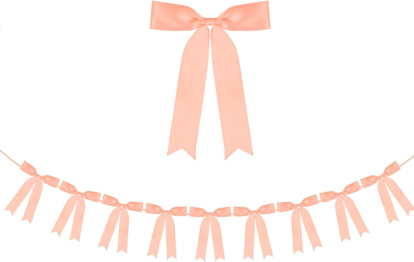 Peach Bow Garland Banner 1 String 9 PCS, Pre-Strung Satin Ribbon Bow Ornaments for Birthday, Baby Shower, Bridal Shower, Wedding, Bachelorette Party, Engagement, Anniversary, Graduation Decor