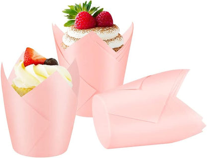 Baking Cups 100Count Cupcake Liners Standard Tulip Baking Paper Cupcake Greaseproof Muffin Liners for Wedding Birthday Christmas Party Baby Shower Anniversaries All Festivals, Pink