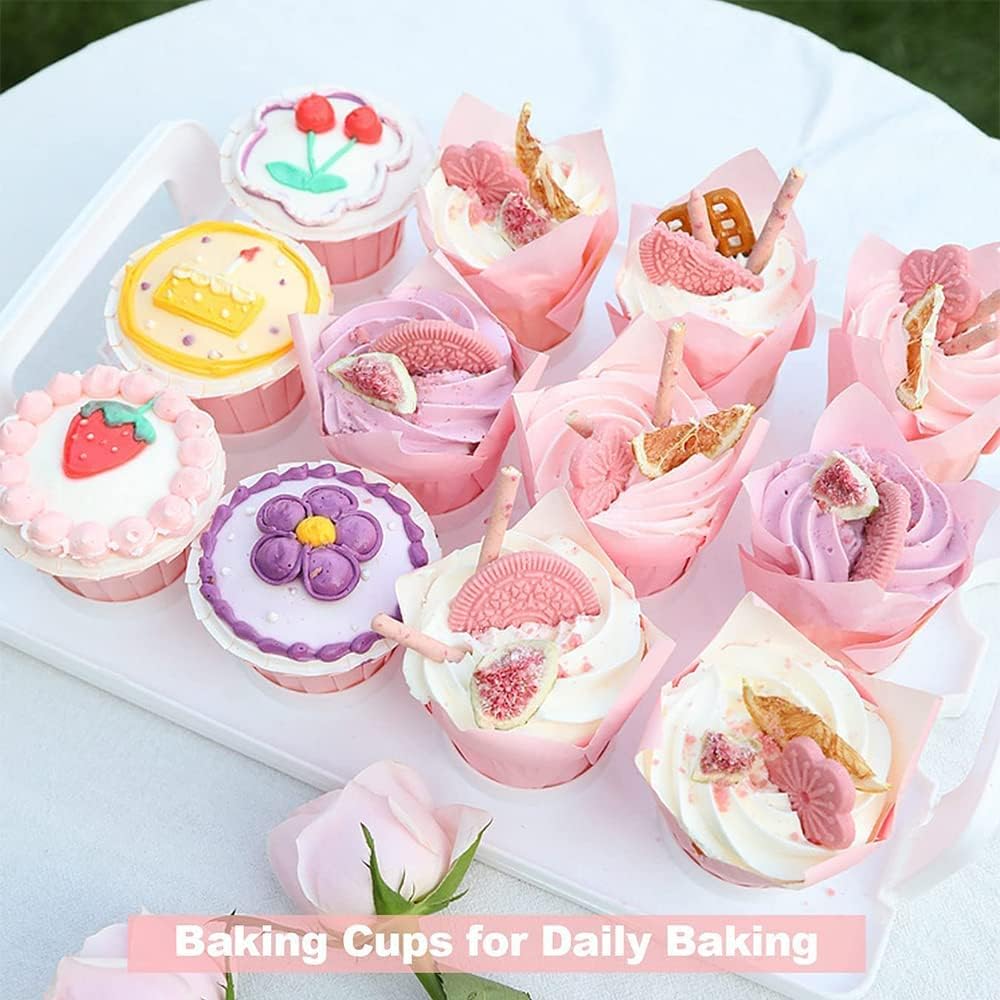 Baking Cups 100Count Cupcake Liners Standard Tulip Baking Paper Cupcake Greaseproof Muffin Liners for Wedding Birthday Christmas Party Baby Shower Anniversaries All Festivals, Pink