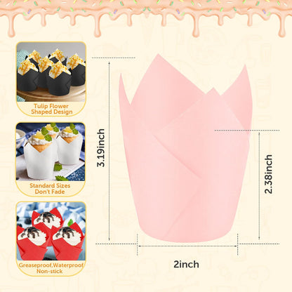 Baking Cups 100Count Cupcake Liners Standard Tulip Baking Paper Cupcake Greaseproof Muffin Liners for Wedding Birthday Christmas Party Baby Shower Anniversaries All Festivals, Pink