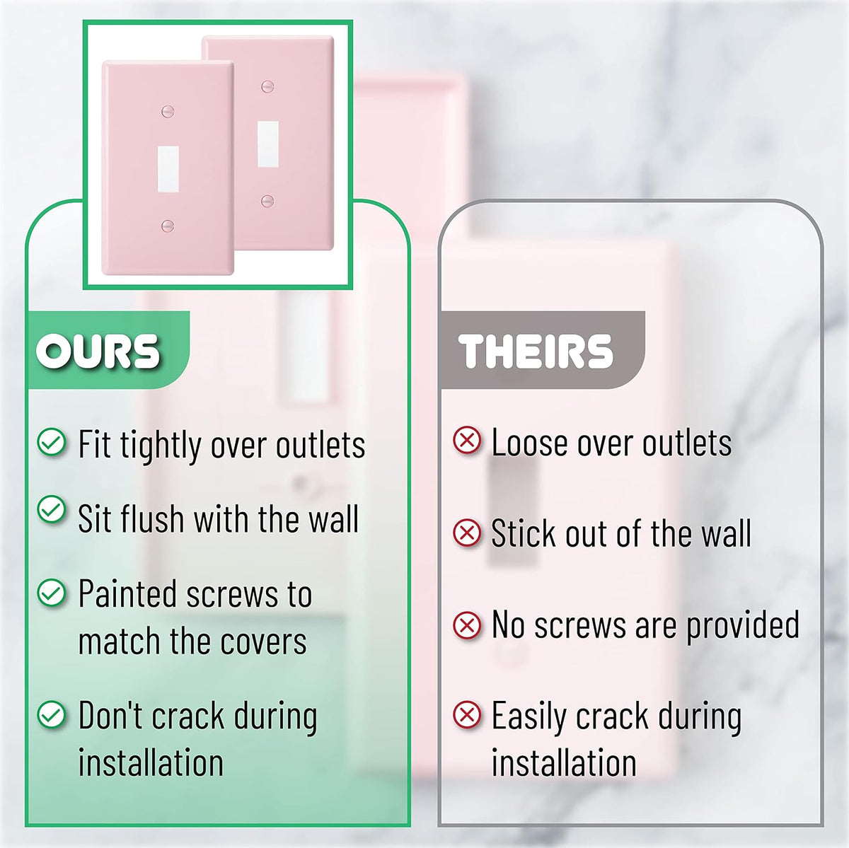 Bates- Light Switch Plates, 2 Pack, Pink Light Switch Cover Plate