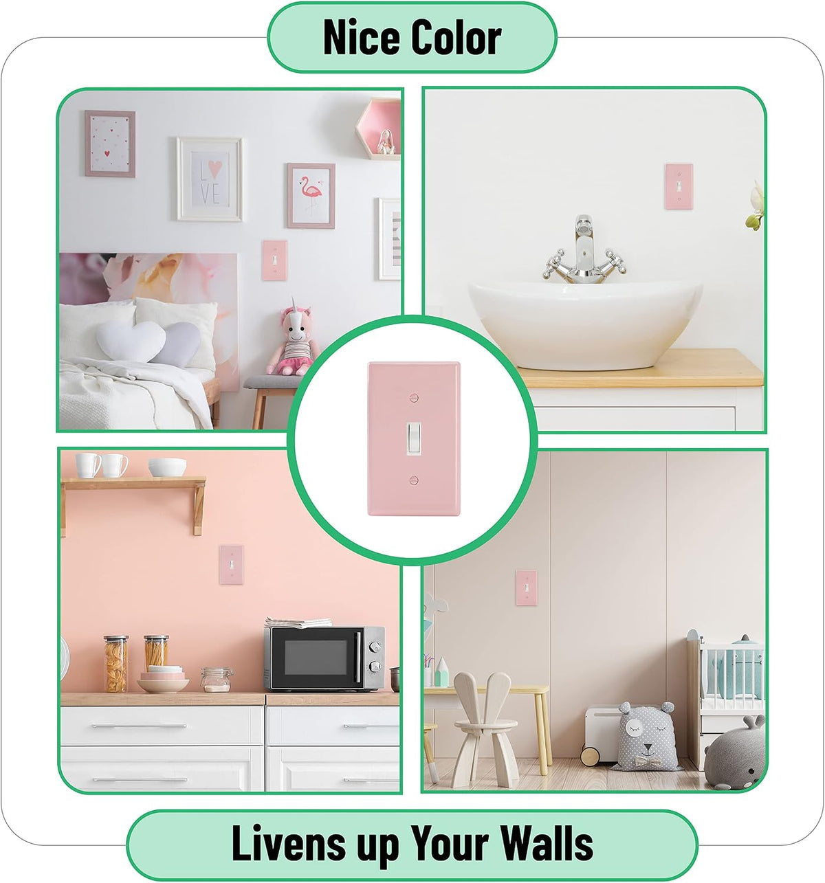 Bates- Light Switch Plates, 2 Pack, Pink Light Switch Cover Plate