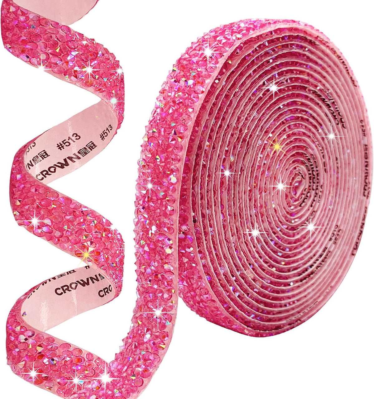 Self Adhesive Pink Resin Rhinestone Strips Rhinestones Ribbon，4 Yards Bling Crystal Ribbons Diamond Sticker Applicable to Wedding Birthday Christmas Party DIY Crafts (Pink AB)