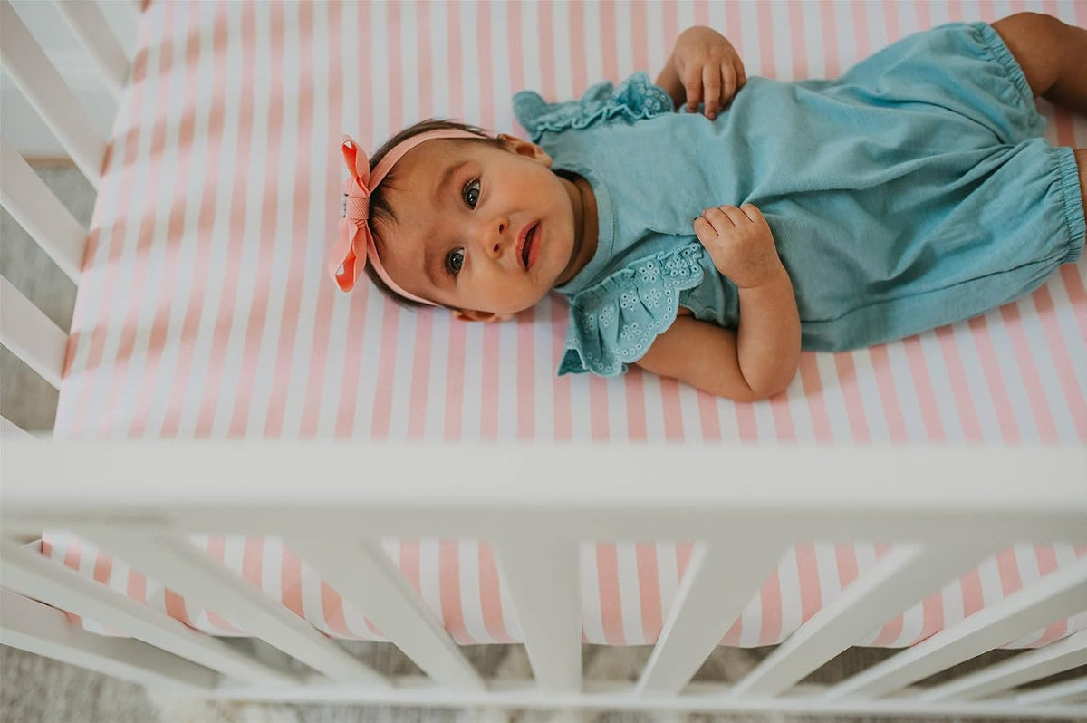 . 3 Fitted Crib Sheets Pink Set for Baby Girl - 100% Oeko-TEX Cotton Nursery Bedding - Pink/White Chevron, Polka Dot, and Stripe - for Standard Baby or Toddler Crib Mattress 28”x52”x9” Sheet