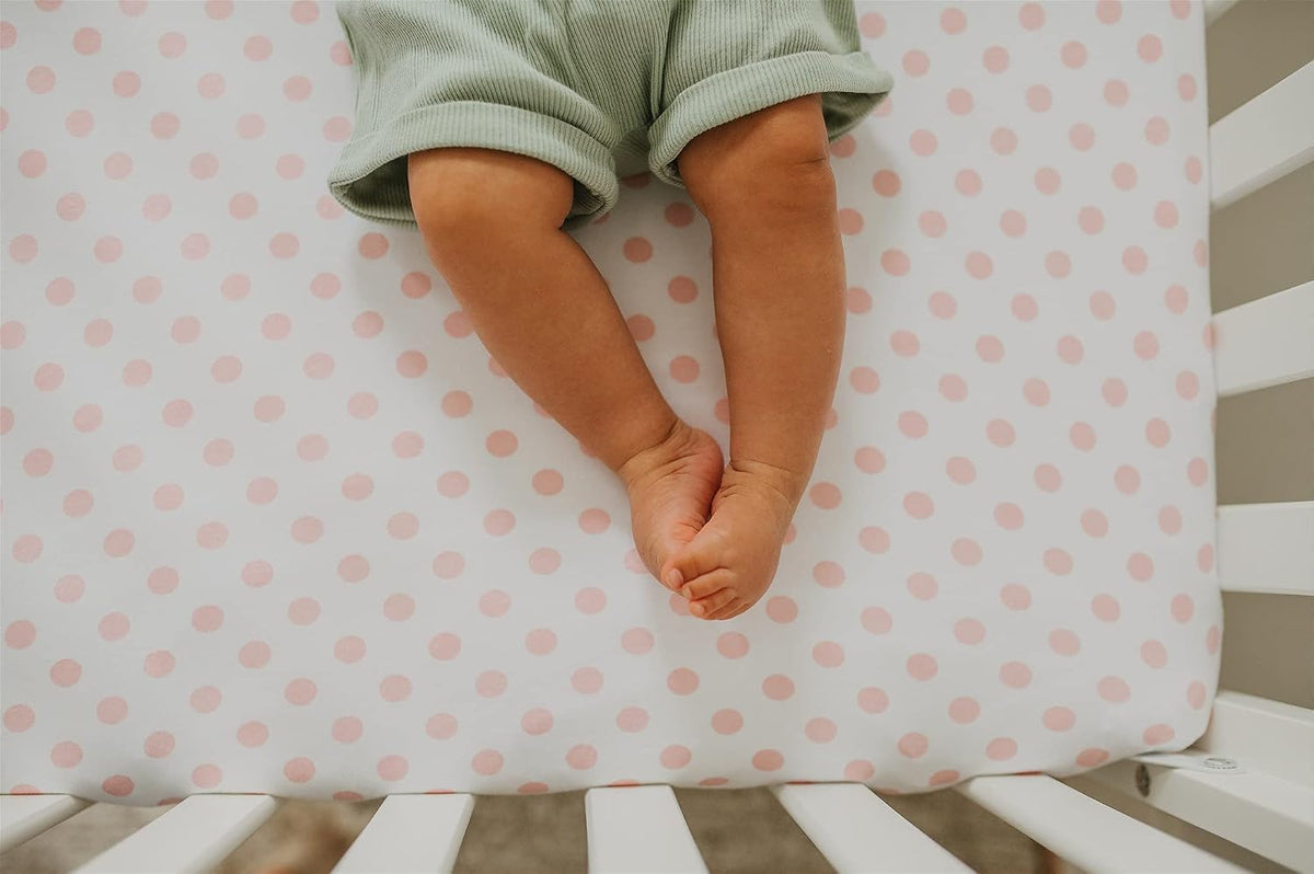 . 3 Fitted Crib Sheets Pink Set for Baby Girl - 100% Oeko-TEX Cotton Nursery Bedding - Pink/White Chevron, Polka Dot, and Stripe - for Standard Baby or Toddler Crib Mattress 28”x52”x9” Sheet