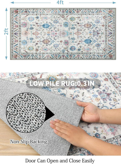 Washable Door Mat, Front Door Mat Indoor 24X48 Inches Pink Floral