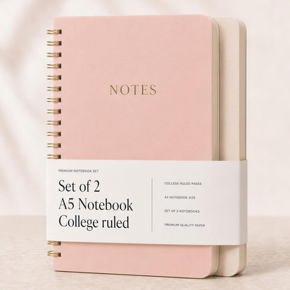 Aesthetic Spiral Notebook Set of 2 For Women and Men - College Ruled A5