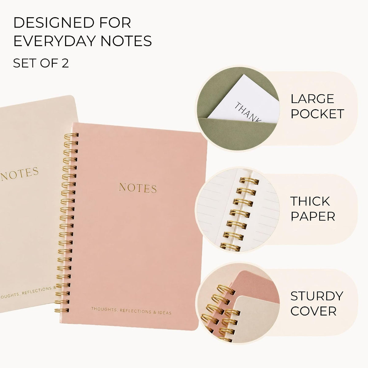 Aesthetic Spiral Notebook Set of 2 For Women and Men - College Ruled A5