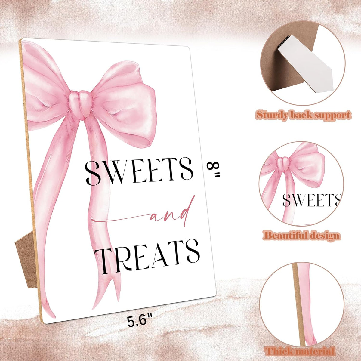 Pink Bow Themed Sweets and Treats Sign, Pink Bridal Shower Decorations, Wedding Signs for Reception, Bridal Shower Table Decor, Reception Tabletop decor for Engagement Bachelorette Party