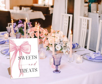 Pink Bow Themed Sweets and Treats Sign, Pink Bridal Shower Decorations, Wedding Signs for Reception, Bridal Shower Table Decor, Reception Tabletop decor for Engagement Bachelorette Party