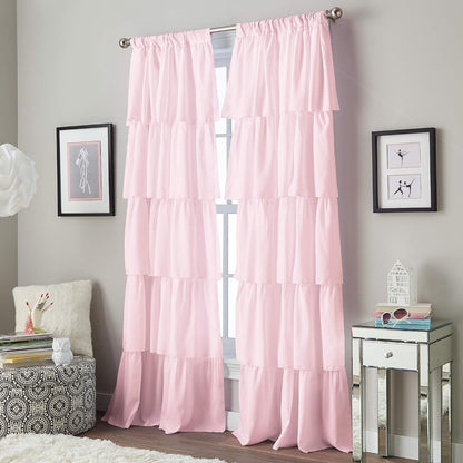 Flounced Ruffle Rod Pocket Curtain Panel, 95 inch, Pink, 1 Panel, 1Q82460APK