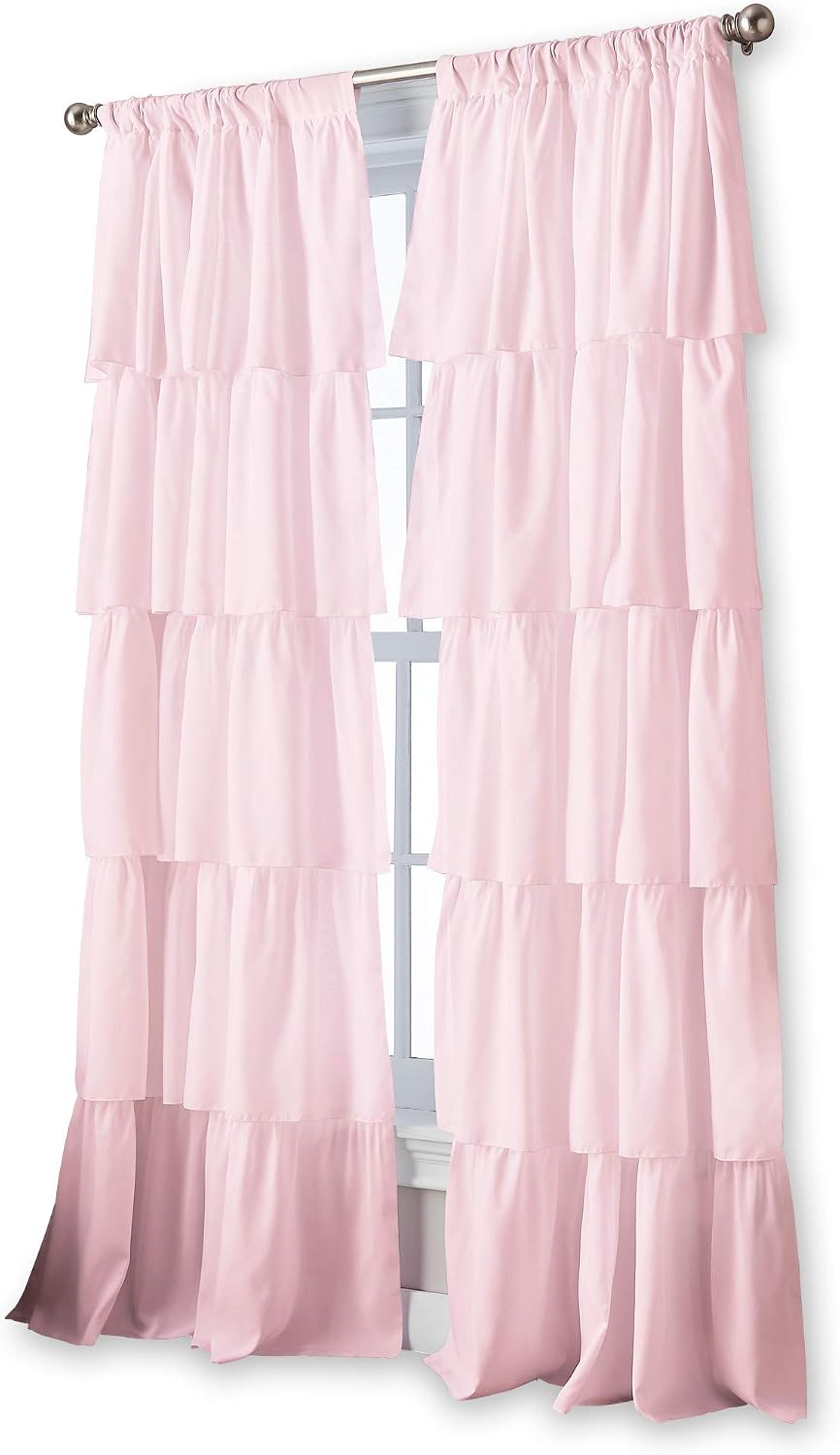 Flounced Ruffle Rod Pocket Curtain Panel, 95 inch, Pink, 1 Panel, 1Q82460APK