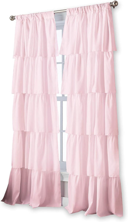 Flounced Ruffle Rod Pocket Curtain Panel, 95 inch, Pink, 1 Panel, 1Q82460APK