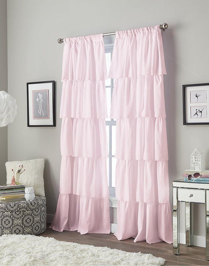 Flounced Ruffle Rod Pocket Curtain Panel, 95 inch, Pink, 1 Panel, 1Q82460APK