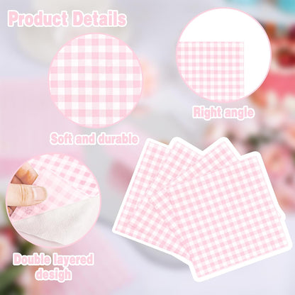FLOWERCAT 100-Count 2-Ply Pink Gingham Cocktail Napkins Checkered - Pink Cocktail Napkins Disposable Premium Quality- 5“ x 5" Paper Napkins for Party,Bar,Birthday,Mother's Day