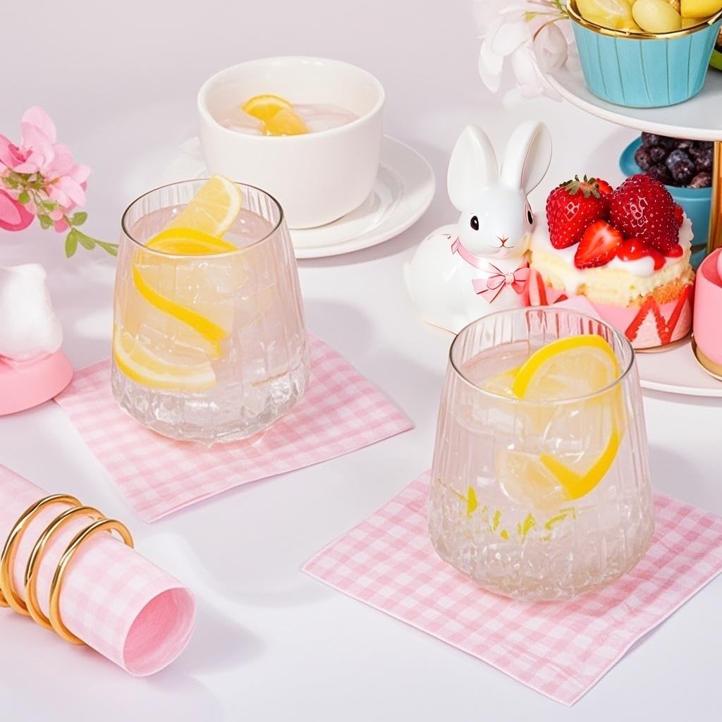 FLOWERCAT 100-Count 2-Ply Pink Gingham Cocktail Napkins Checkered - Pink Cocktail Napkins Disposable Premium Quality- 5“ x 5" Paper Napkins for Party,Bar,Birthday,Mother's Day