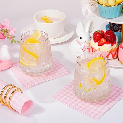 FLOWERCAT 100-Count 2-Ply Pink Gingham Cocktail Napkins Checkered - Pink Cocktail Napkins Disposable Premium Quality- 5“ x 5" Paper Napkins for Party,Bar,Birthday,Mother's Day