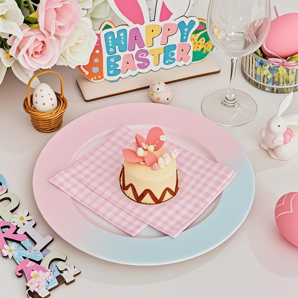 FLOWERCAT 100-Count 2-Ply Pink Gingham Cocktail Napkins Checkered - Pink Cocktail Napkins Disposable Premium Quality- 5“ x 5" Paper Napkins for Party,Bar,Birthday,Mother's Day