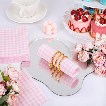 FLOWERCAT 100-Count 2-Ply Pink Gingham Cocktail Napkins Checkered - Pink Cocktail Napkins Disposable Premium Quality- 5“ x 5" Paper Napkins for Party,Bar,Birthday,Mother's Day