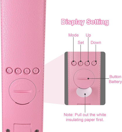 Desk Lamp with Wireless Charger，USB Charging Port, Dimmable Office Desk Light with Clock, Alarm, Date, Temperature, Foldable Lamp for Table Bedroom Bedside Office (Pink, Standard Size-13.3 inch)