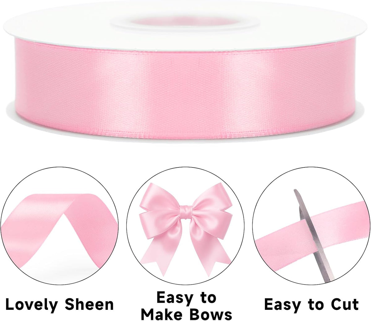 Light Pink Satin Ribbon - 1 Inch x 50 Yards for Gift Wrapping