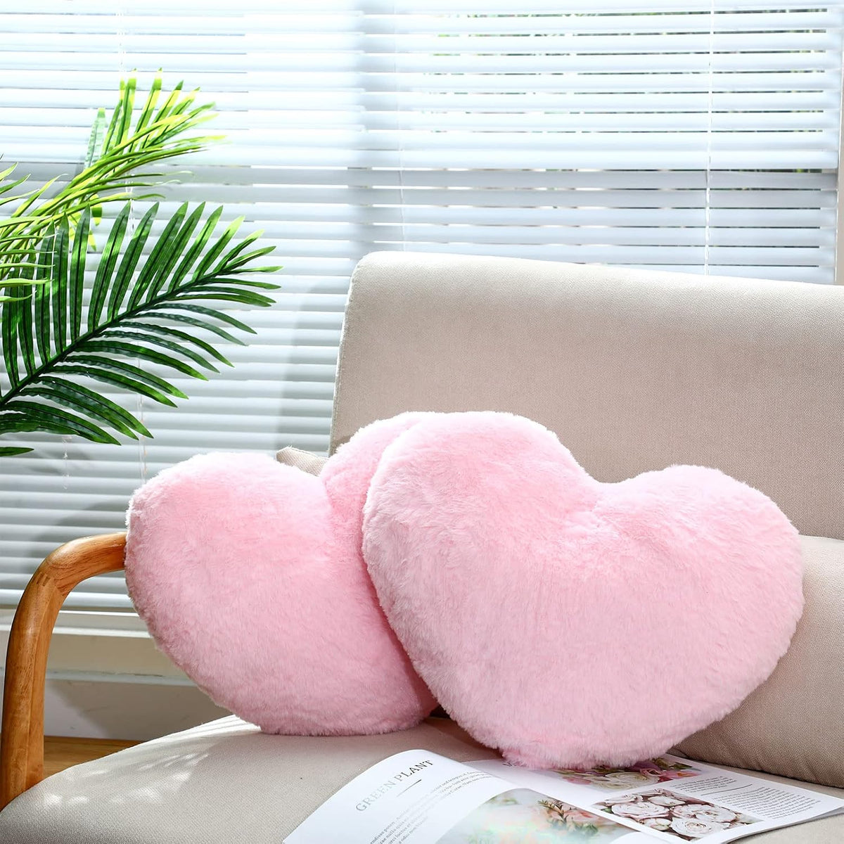 2 Pcs Heart Throw Pillow Plush Fluffy Pillow for Girl, Pink