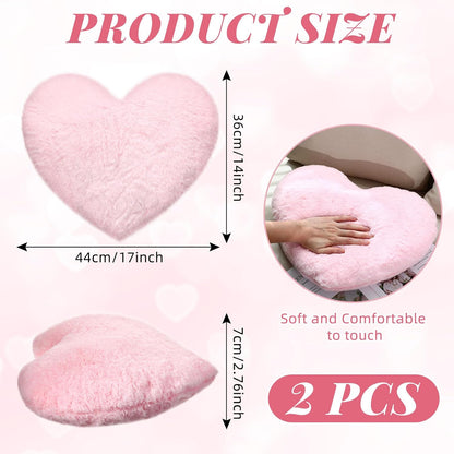 2 Pcs Heart Throw Pillow Plush Fluffy Pillow for Girl, Pink