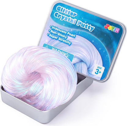 Glitter Crystal Putty, 4.23oz (120g) Clear Putty Slime for Kids, Therapy Putty, Squishy Fidget Sensory Toys, Anxiety Stress Relief Gifts for Adults, Desk Fidgets, Christmas & Birthday Gifts