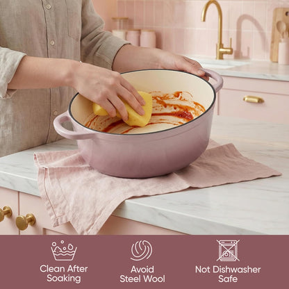 Vintage Style Oval Dutch Oven for Bread Baking, 4.5 Quart Non Stick Enameled Cast Iron Dutch Oven Pot with Lid, Oven Safe Oval Casserole with Lid up to 500°F for Baking, Braising, Stews, Roasting, Pink