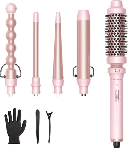 Wavytalk 5 in 1 Curling Wand Set with Thermal Brush & 0.5"-1.25" Barrels