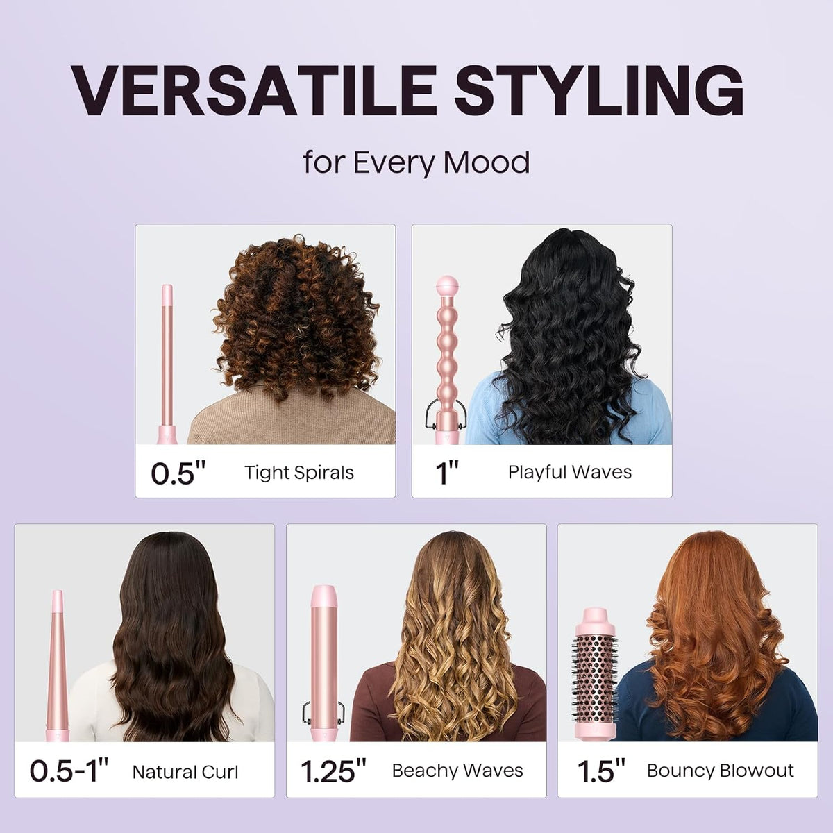 Wavytalk 5 in 1 Curling Wand Set with Thermal Brush & 0.5"-1.25" Barrels