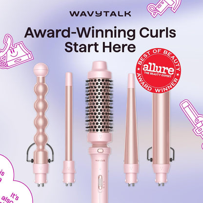 Wavytalk 5 in 1 Curling Wand Set with Thermal Brush & 0.5"-1.25" Barrels