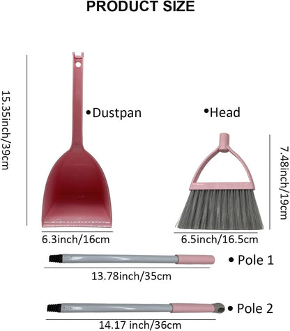 Kids Broom and Dustpan Set-Mini Dustpan and Broom for Children Housekeeping Pretend Play Cleaning Tools Set (Pink)
