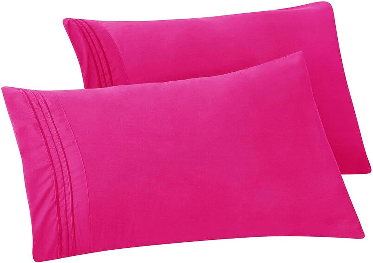 Solid Pillowcases 1500 Premium Hotel Quality Microfiber - Smooth Weave, Wrinkle and Stain Resistant, Easy Slip-On, 2-Piece Set, Standard/Queen Pillowcase, Pink
