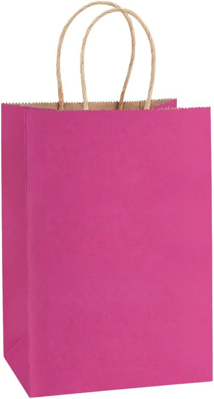 Small Gift Bags with Handles 5.25x3x8 Inch Pink 25 Pack