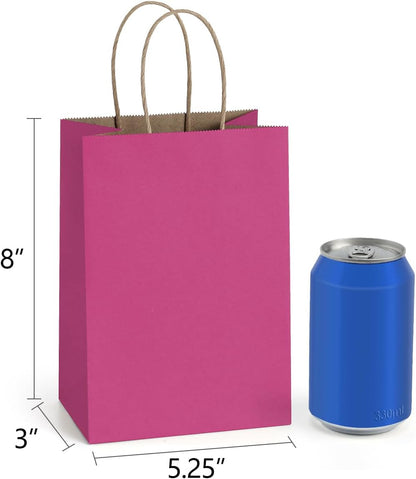 Small Gift Bags with Handles 5.25x3x8 Inch Pink 25 Pack