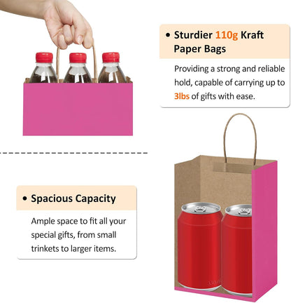 Small Gift Bags with Handles 5.25x3x8 Inch Pink 25 Pack