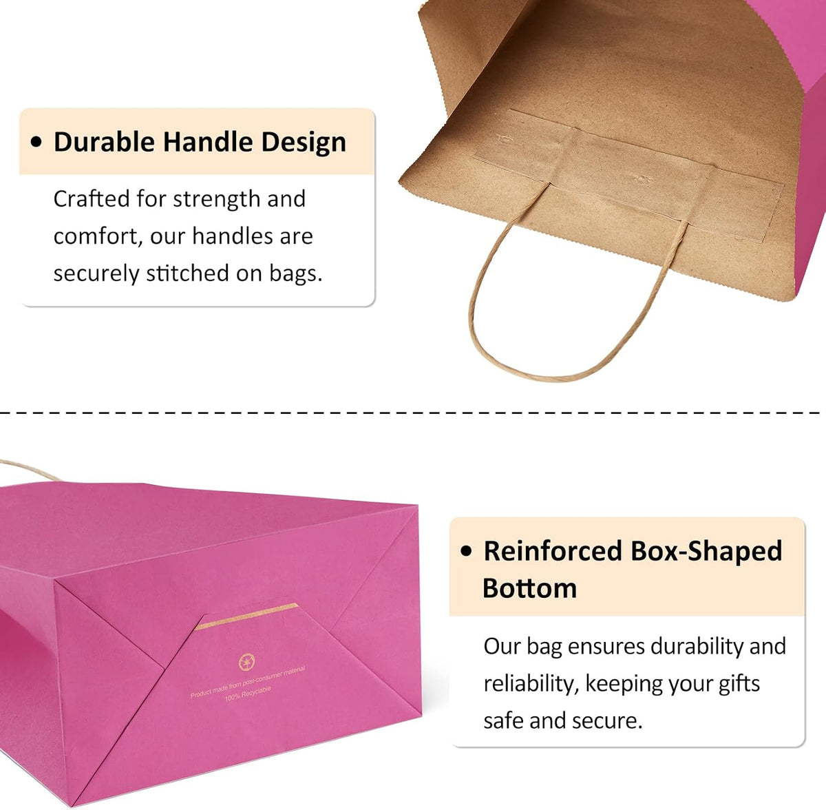 Small Gift Bags with Handles 5.25x3x8 Inch Pink 25 Pack