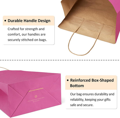 Small Gift Bags with Handles 5.25x3x8 Inch Pink 25 Pack