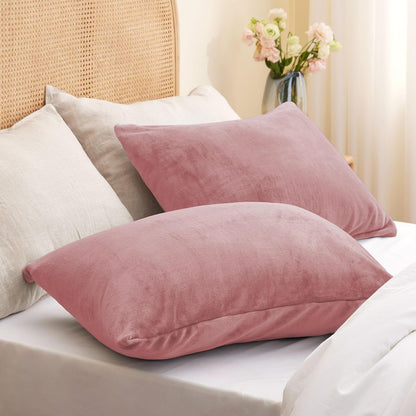 Flannel Pillowcases Standard Set of 2, Dusty Pink, 20x26 Inches