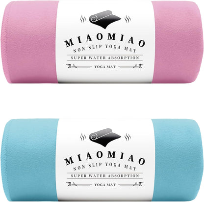 2 Pack Non-Slip Hot Yoga Towel Set,Super Absorbent Microfiber in, 24.5" x 72" - Anti-Slip, Injury Free Design for Pilates, Yoga Mats, Exercise, and Fitness Gear Light Pink/Light Blue
