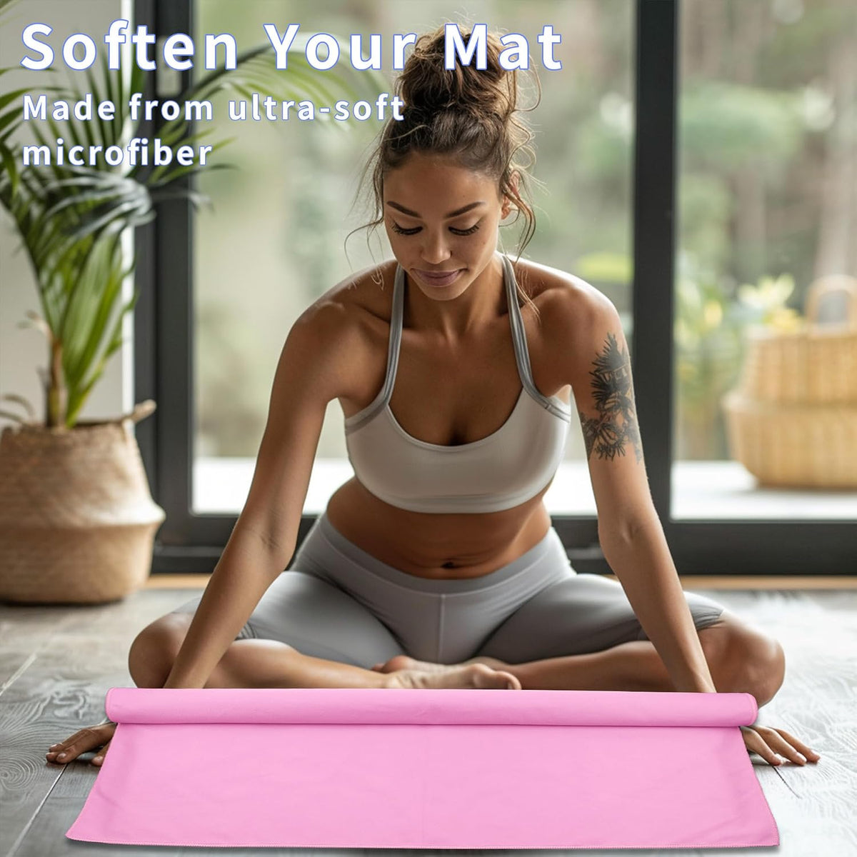 2 Pack Non-Slip Hot Yoga Towel Set,Super Absorbent Microfiber in, 24.5" x 72" - Anti-Slip, Injury Free Design for Pilates, Yoga Mats, Exercise, and Fitness Gear Light Pink/Light Blue