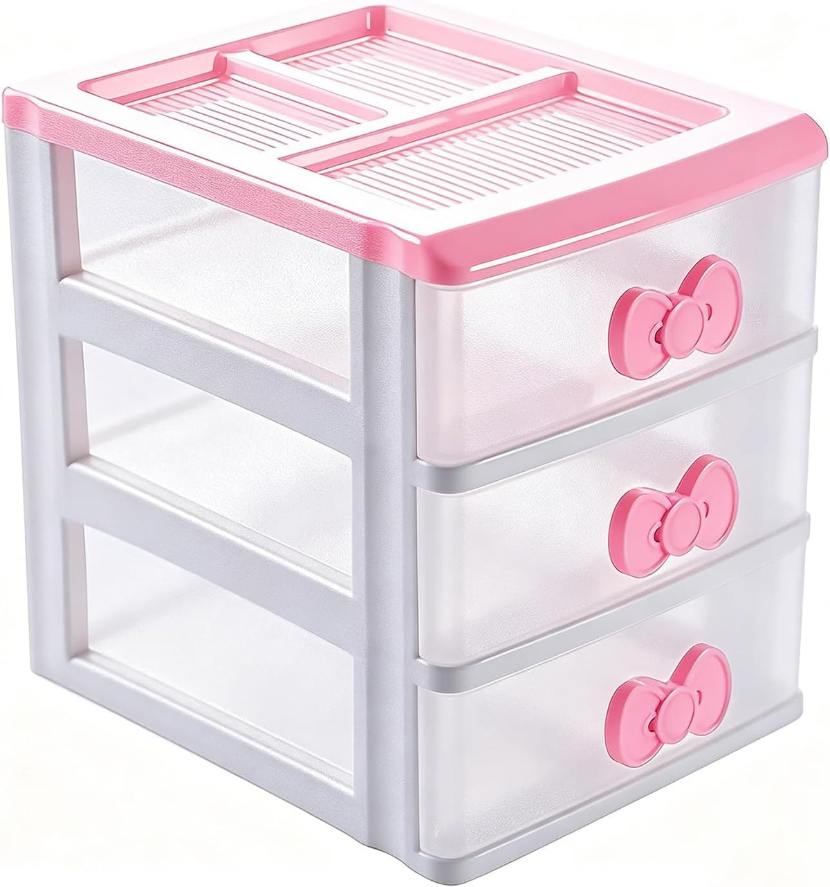 3 Drawer Mini Desk Organizer Plastic Cute Pink Drawer Storage