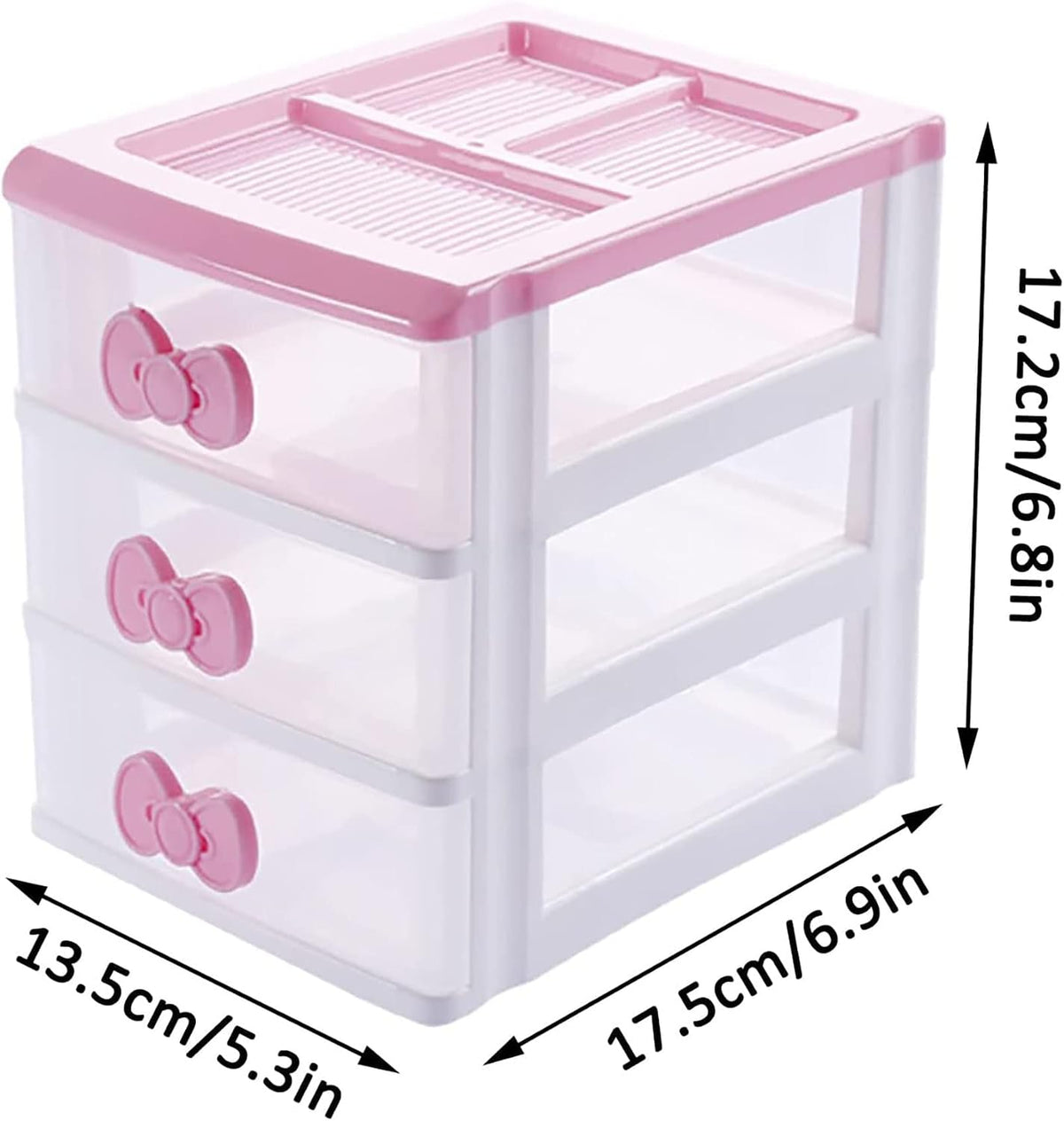 3 Drawer Mini Desk Organizer Plastic Cute Pink Drawer Storage