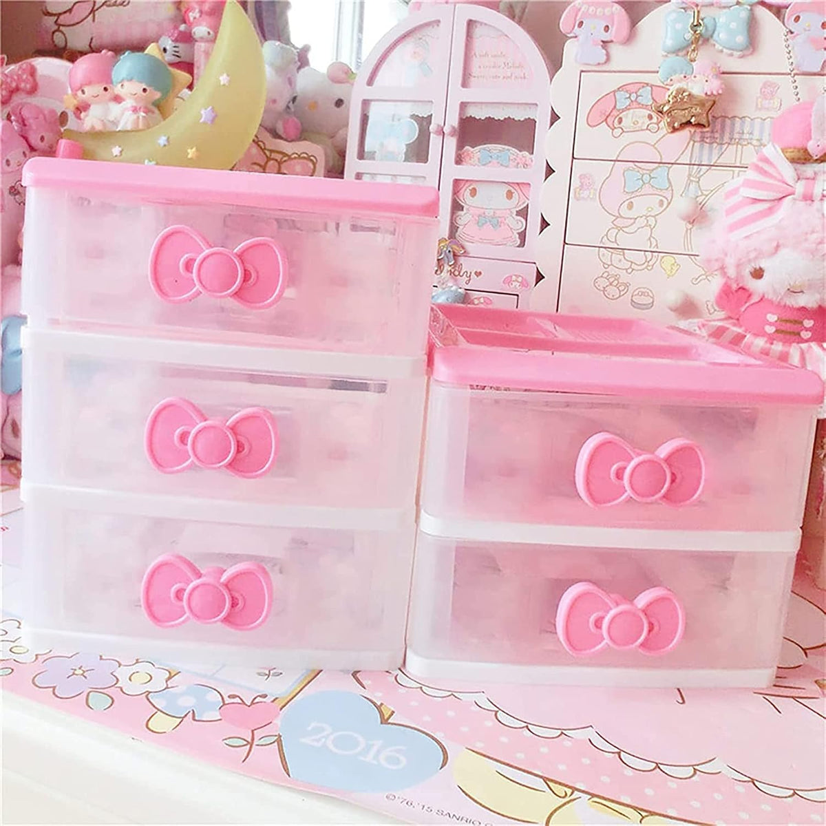 3 Drawer Mini Desk Organizer Plastic Cute Pink Drawer Storage