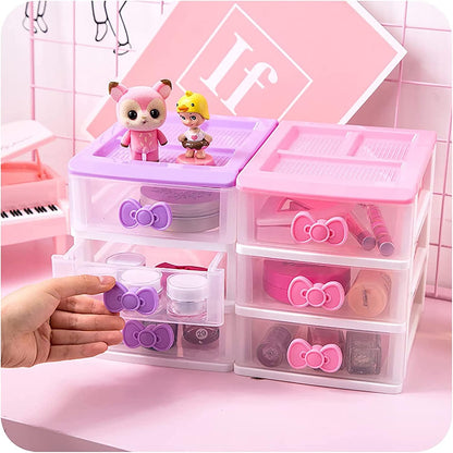 3 Drawer Mini Desk Organizer Plastic Cute Pink Drawer Storage