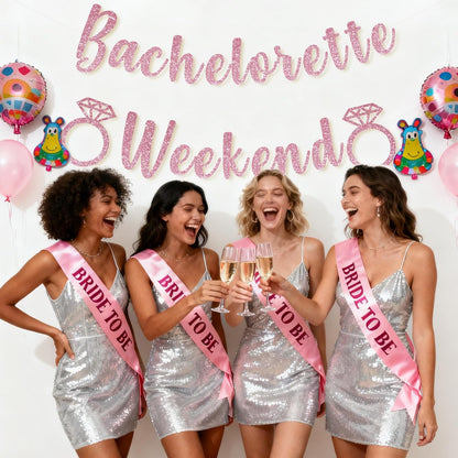 Bachelorette Weekend Banner Bachelorette Party Decor Sign for Bach Party Engagement Bridal Shower Wedding Bride to Be Decorations (Pink)