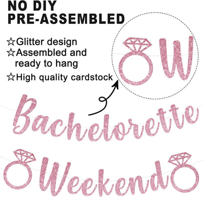 Bachelorette Weekend Banner Bachelorette Party Decor Sign for Bach Party Engagement Bridal Shower Wedding Bride to Be Decorations (Pink)
