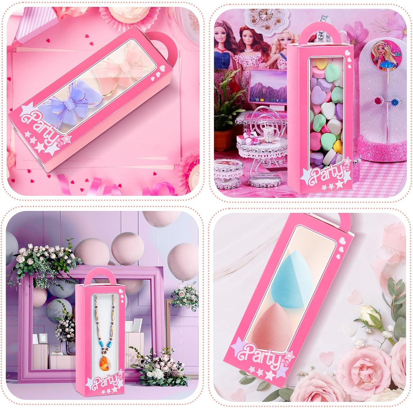 18 Pack Party Boxes Pink Candy Boxes Gift Bags Party Favor Bags Goodie Bags Treat Bags Pink Doll Favor Box for Birthday